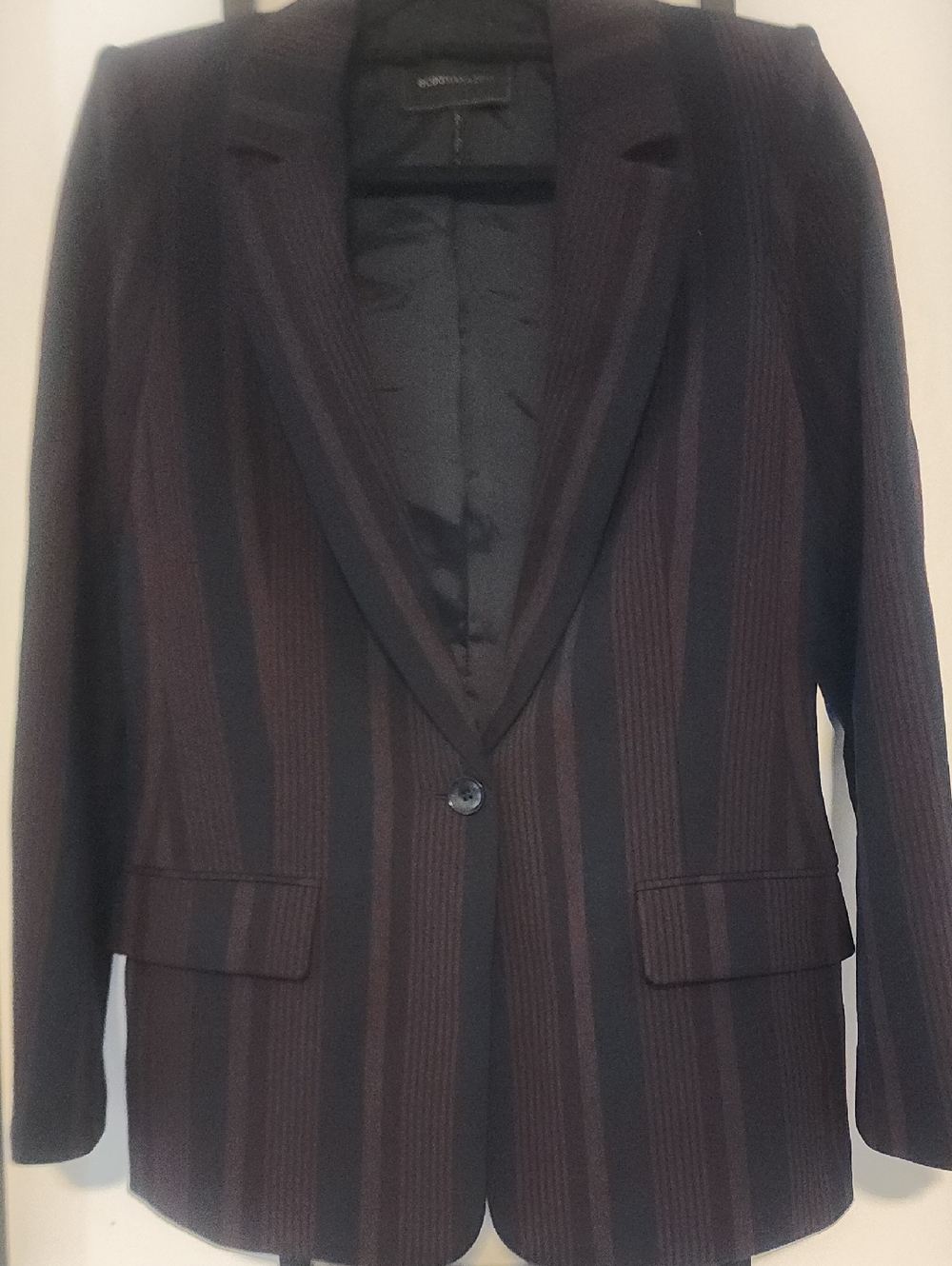 BCBGMaxAzria Striped Single-Button Blazer in Dark Burgundy and Blue